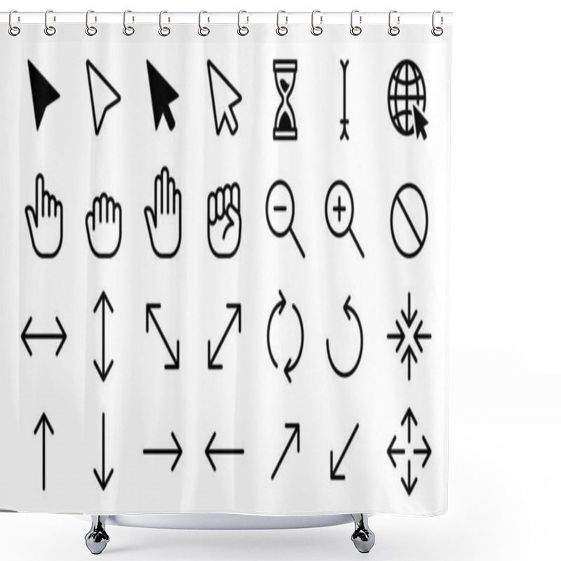 Personality  Cursor Icons. Web Internet Scale Arrow Clicking Computer Pointer, Hand Mouse Cursors. Static And Dynamic Click Cursor Buttons Isolated Vector Set Shower Curtains