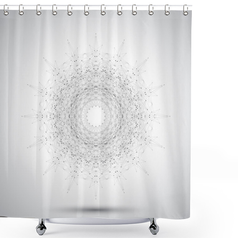 Personality  Futuristic  Abstract Form With Connected Line And Dots. Graphic Background For Your Design. Vector Illustration Shower Curtains