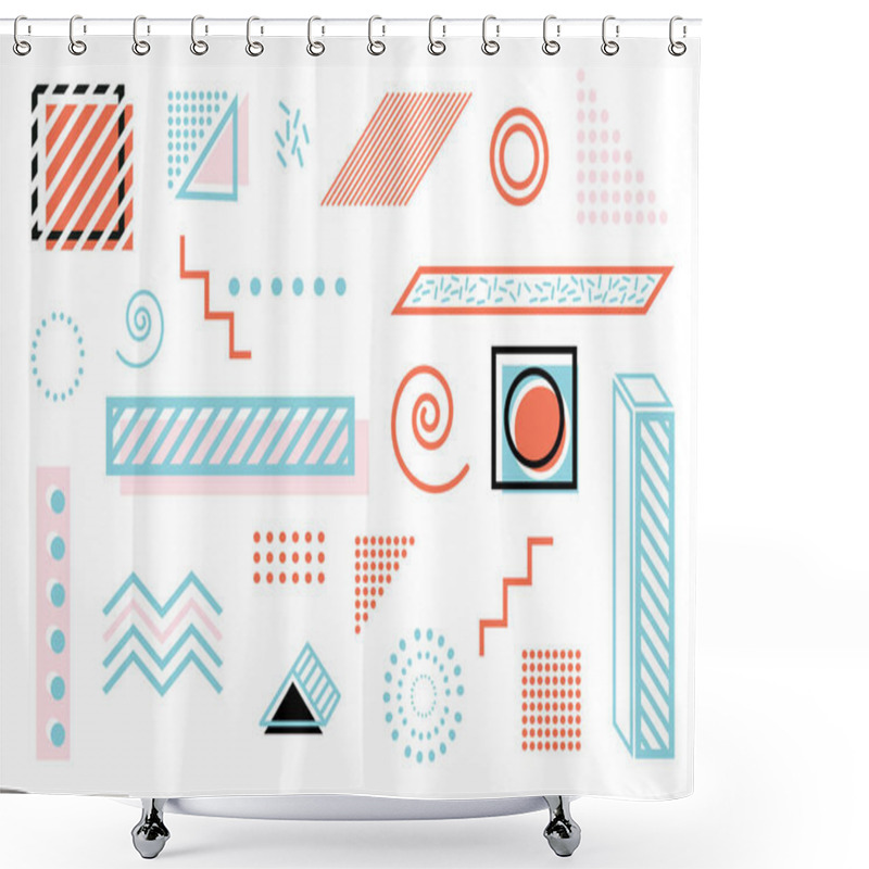 Personality  Memphis Design Geometric Elements. Vector Illustration. Set Of Retro Geometric Shapes. Shower Curtains