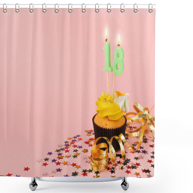 Personality  Eighteenth Birthday Cupcake With Candle And Sprinkles Shower Curtains