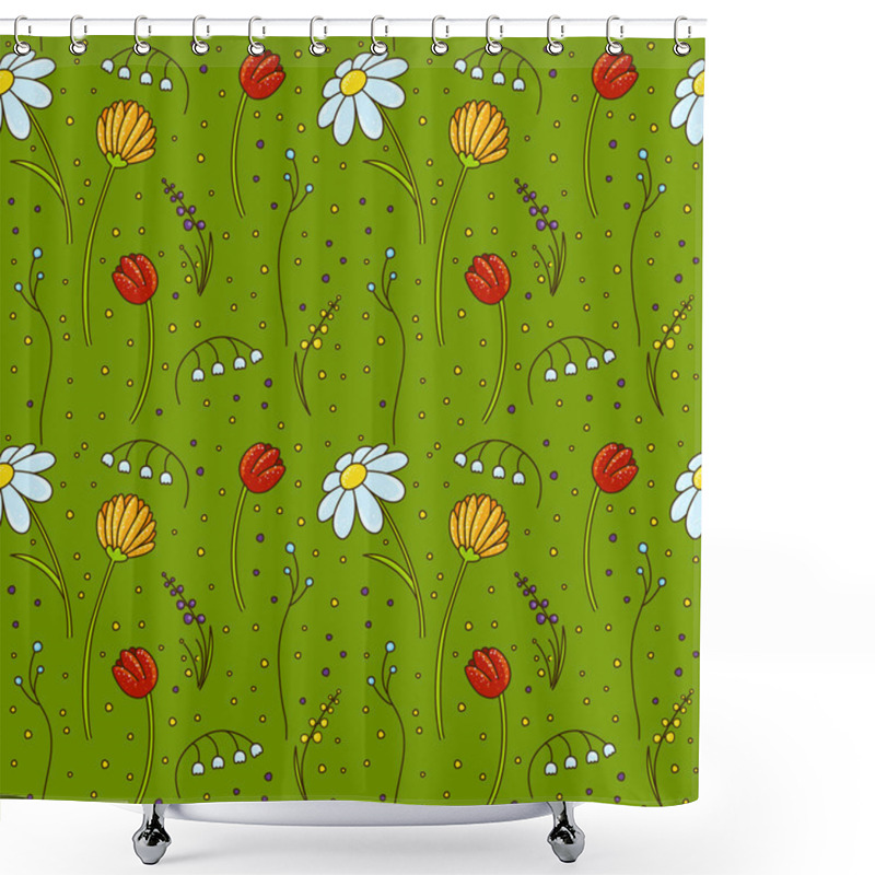 Personality  Seamless Pattern With Doodle Flowers Shower Curtains