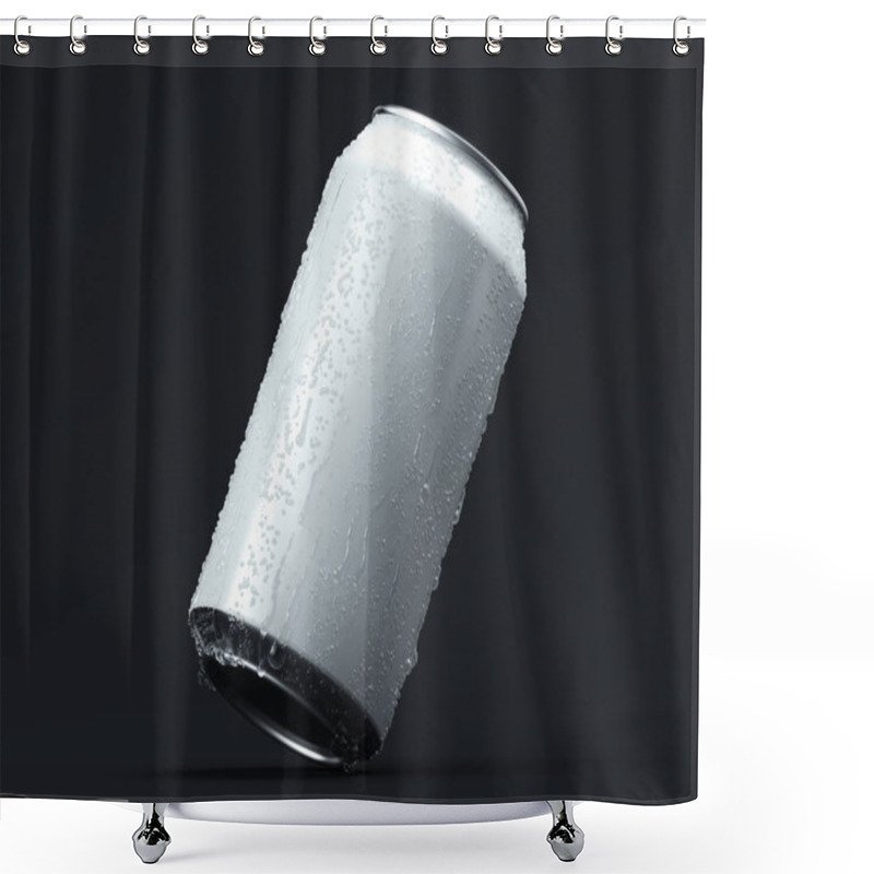 Personality  Aluminum Beer Or Soda Can With Droplets Isolated On Black, 3d Rendering. Shower Curtains