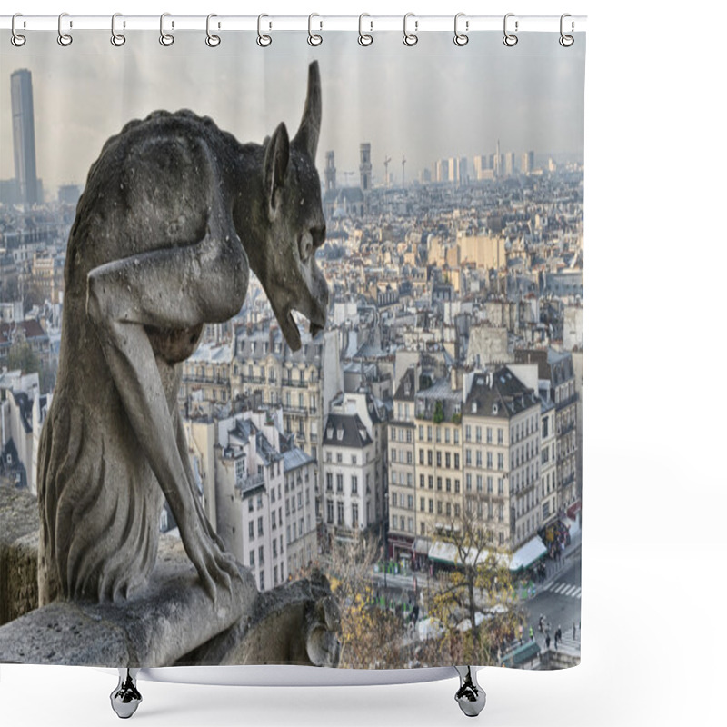 Personality  Paris. Closeup Of Gargoyle On The Top Of Notre-Dame Cathedral - Shower Curtains