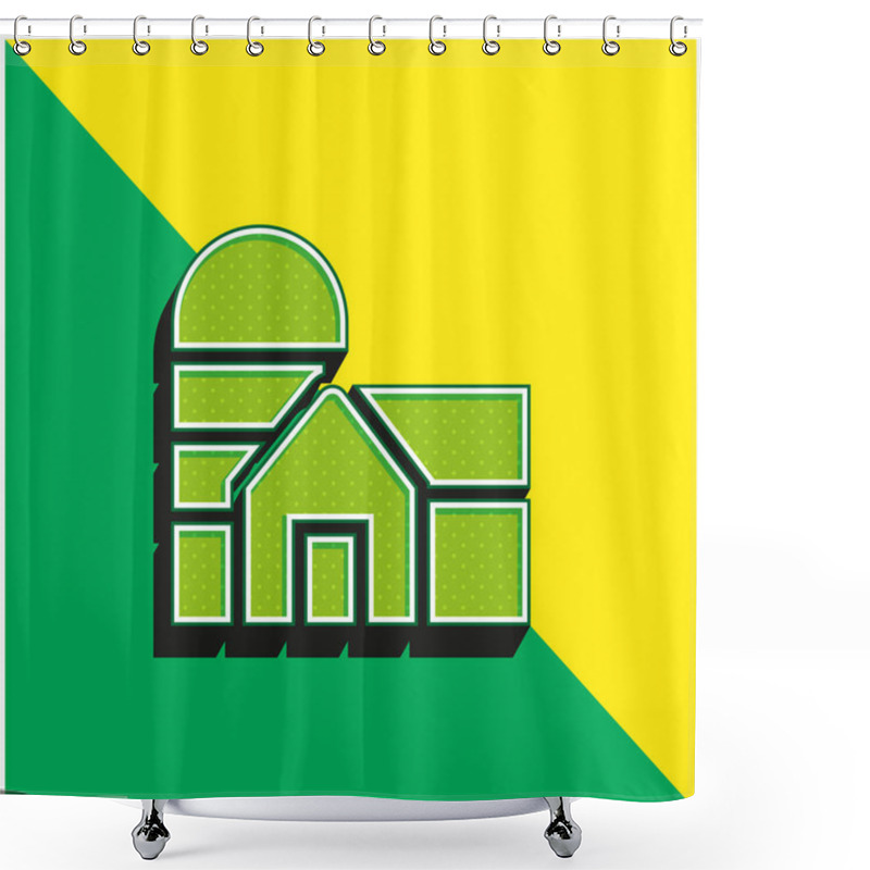 Personality  Barn Green And Yellow Modern 3d Vector Icon Logo Shower Curtains