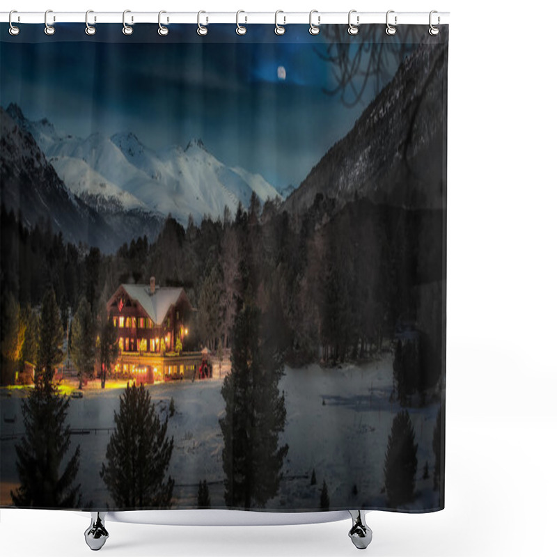 Personality  Alpin Hut In Snow Forest Shower Curtains