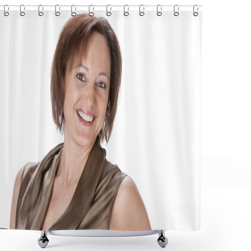 Personality  Smiling Caucasian Mid Adult Woman With Brown Hair Shower Curtains