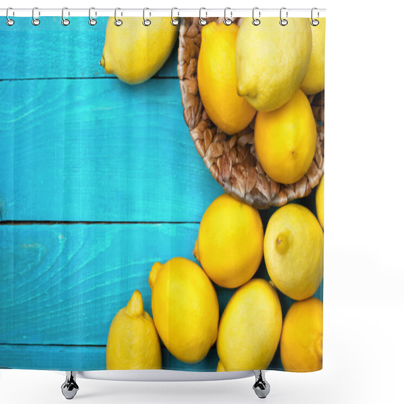 Personality  Lemons On The Bright Cyan Background Shower Curtains