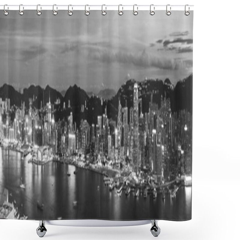 Personality  Panorama Of Victoria Harbor Of Hong Kong City At Dusk Shower Curtains