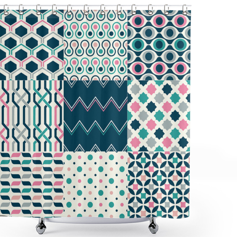 Personality  Set Of Seamless Retro Geometric Pattern Shower Curtains