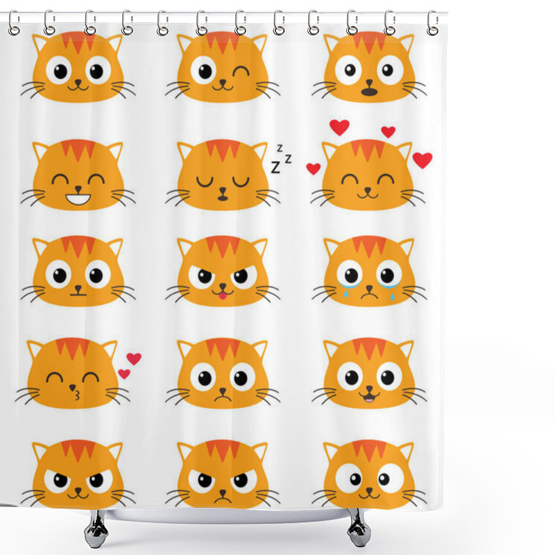 Personality  Set Of Cute Cartoon Cat Emotions Shower Curtains