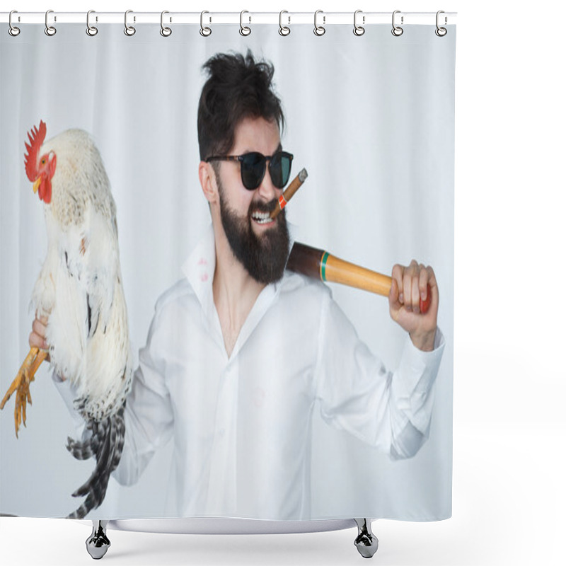 Personality  Crazy Guy In Rage Holding A Cock Shower Curtains