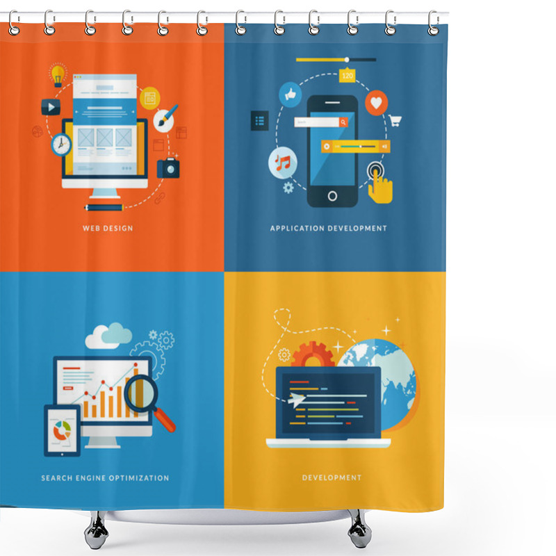 Personality  Set Of Flat Design Concept Icons For Web And Mobile Services And Apps. Icons For Web Design, Application Development, Seo And Web Development. Shower Curtains