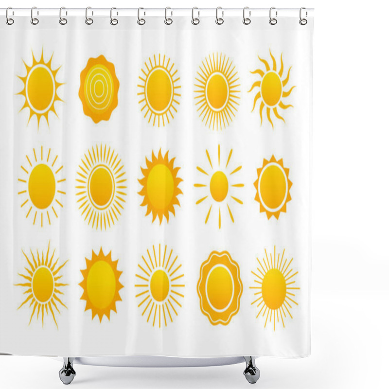 Personality  Collection Of Cartoon Hand Drawn Sun Icons Isolated On White Background. Shower Curtains