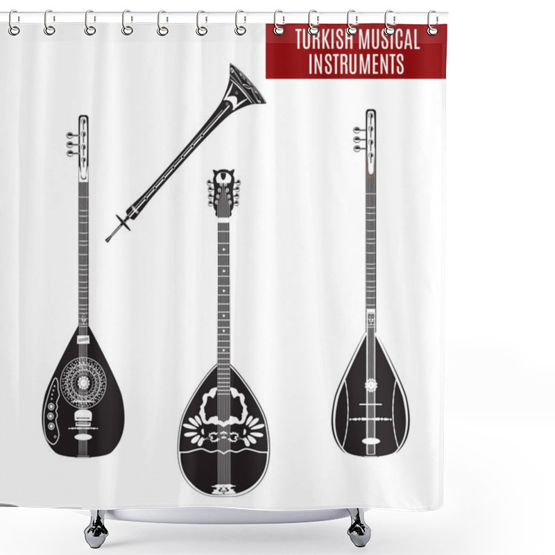 Personality  Vector Set Of Traditional Turkish Musical Instruments In Flat Style Shower Curtains