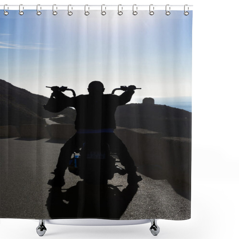 Personality  Backlighting Of A Biker Ma Shower Curtains