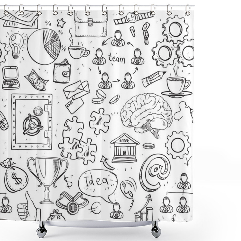 Personality  Seamless Pattern Of Black Doodles On Business And Money Theme Shower Curtains