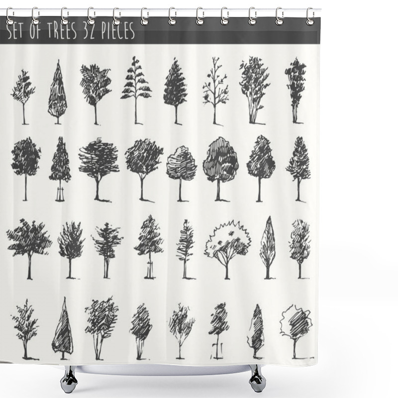 Personality  Trees Sketch Set, Shower Curtains