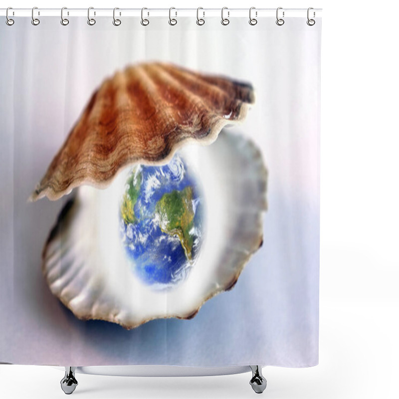 Personality  Close Up Shot Of A Globe In A Shell  Shower Curtains