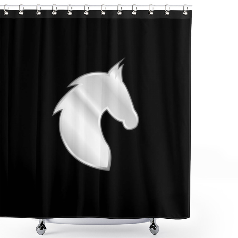 Personality  Black Head Horse Side View With Horsehair Silver Plated Metallic Icon Shower Curtains