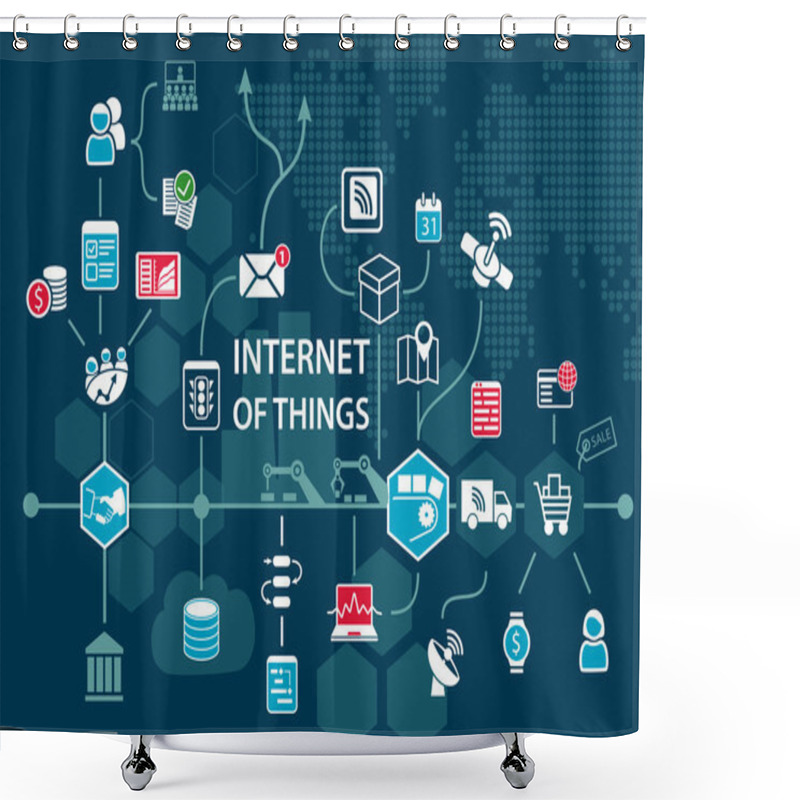 Personality  Internet Of Things (IOT) Concept And Infographic. Connected Devices Overview As Technology Background Shower Curtains