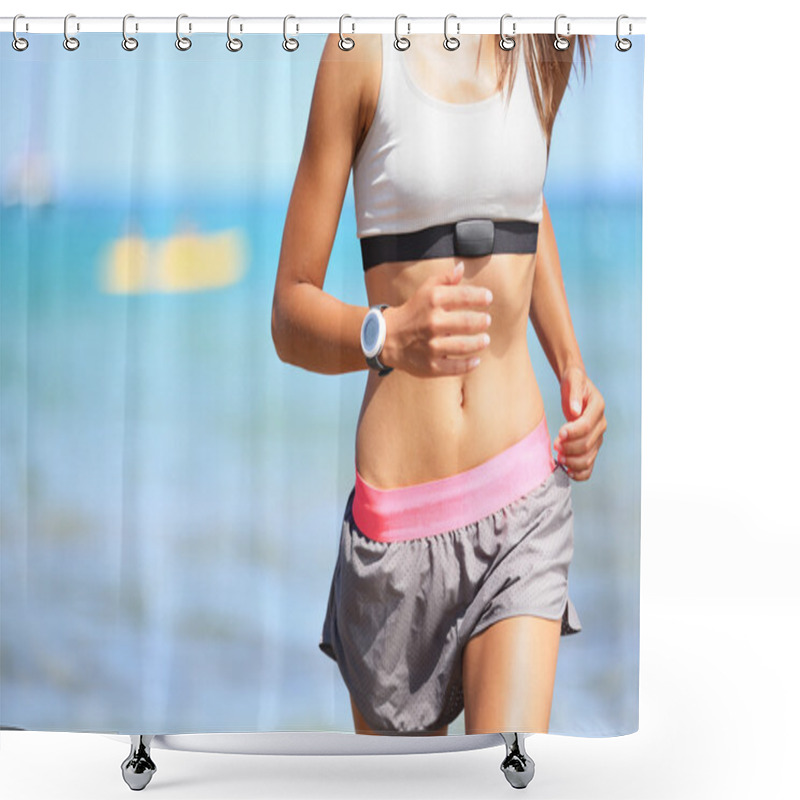 Personality  Runner Woman With Heart Rate Monitor Running Shower Curtains