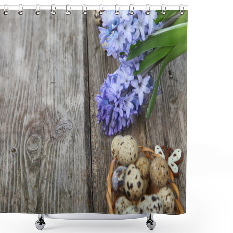 Personality  Easter Composition With Quail Eggs And Hyacinth Shower Curtains