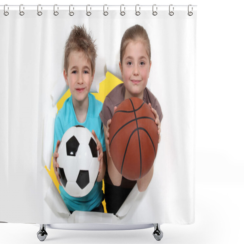 Personality  Children With A Football And Basketball Shower Curtains