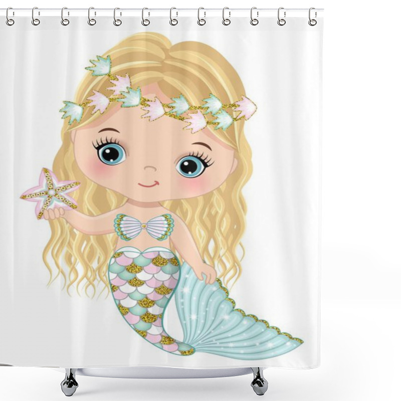 Personality  Little Mermaid With Glitter Fishtail And Starfish Shower Curtains