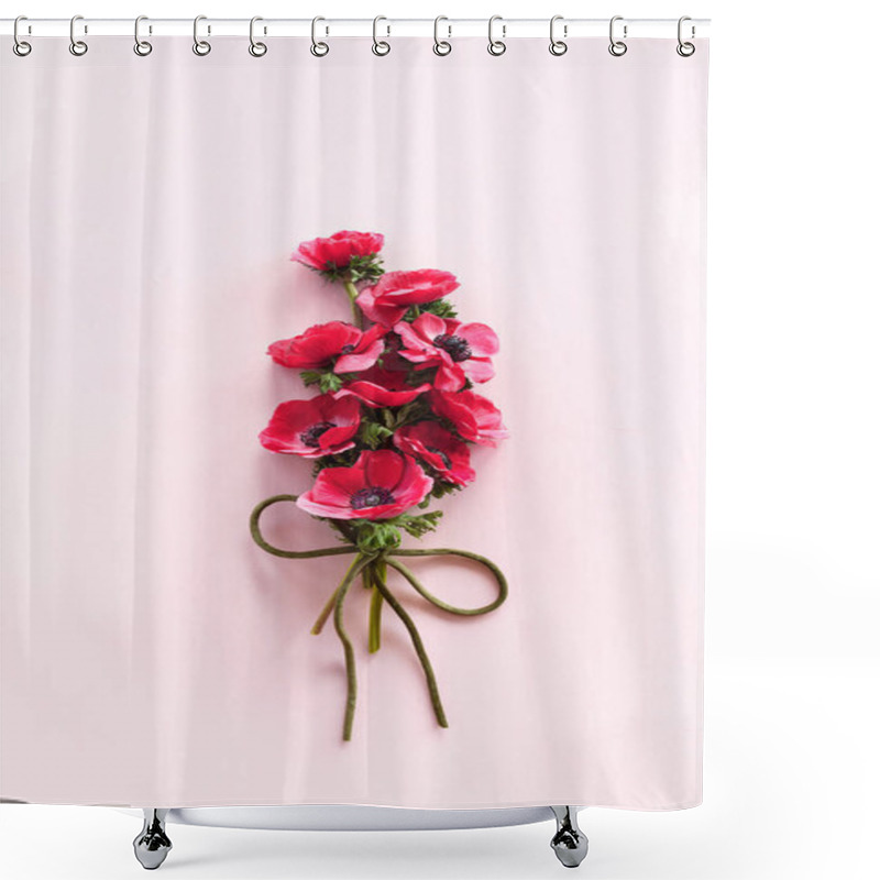 Personality  Bouquet Anemones  On The Table, Top View, Copy Space Shower Curtains