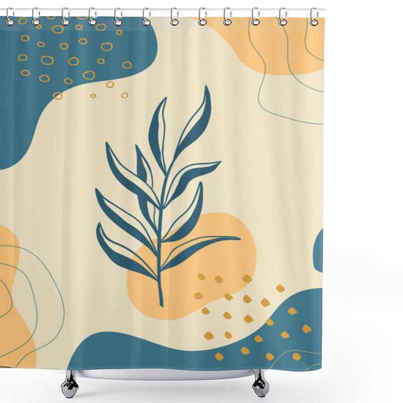 Personality  Botanical Wall Art.  Abstract Organic Vector Shapes, Leaves, Branch, Plants. Modern Graphics For Business, Holiday. Natural Elements In Doodle Style For Template, Cover, Poster, Greeting Card, Frame, Background. Simple, Stylish, Minimal Design.  Shower Curtains