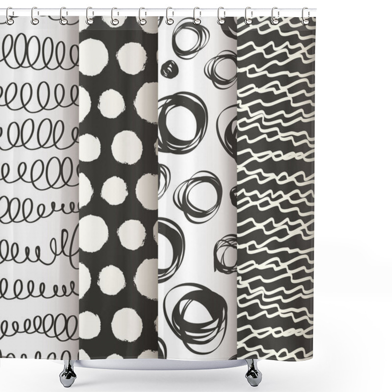 Personality  Set Of 4 Black And White Doodle Seamless Patterns Shower Curtains