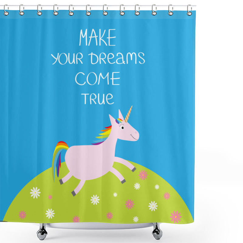 Personality  Unicorn At Chamomile Field. Calligraphic Inspiration Shower Curtains