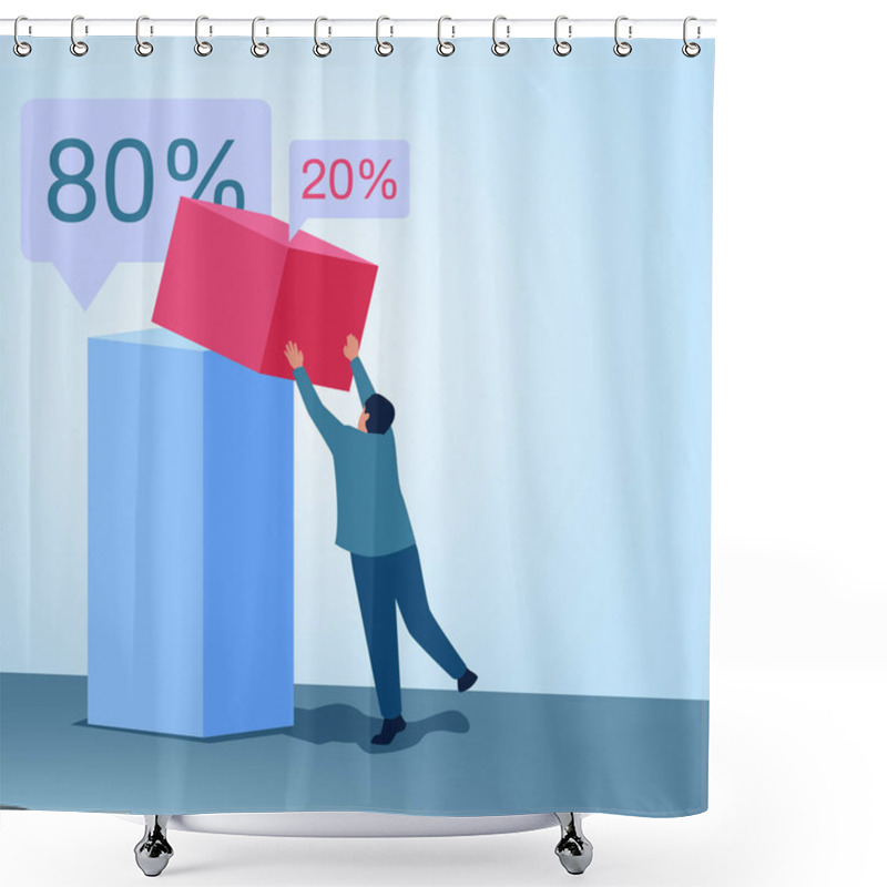 Personality  A Man Stacks A 20 Chart On Top Of An 80 Chart. Illustration For The Pareto Principle In Business. Shower Curtains