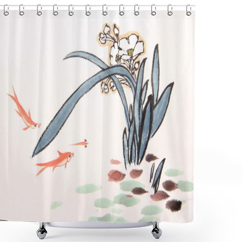 Personality  Ink Orchid Drawing Shower Curtains