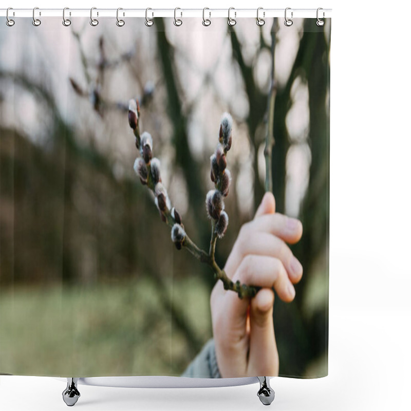 Personality  Flowering Pussy Willow Branches In A Hand Shower Curtains