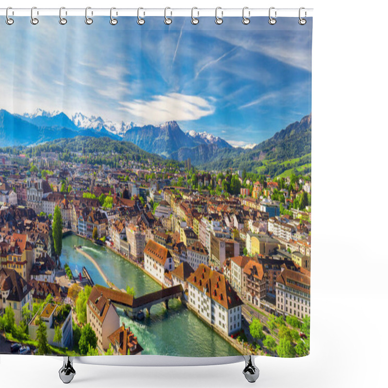 Personality  Historic City Center Of Lucerne With Famous Chapel Bridge And Lake Lucerne (Vierwaldstattersee), Canton Of Luzern, Switzerland Shower Curtains