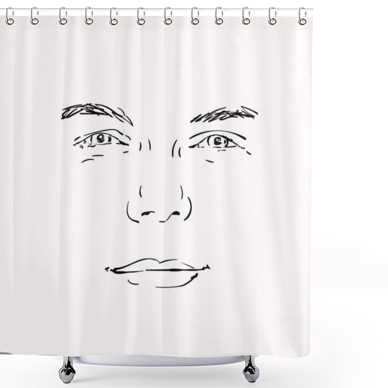 Personality  Face Of Happy Man Hand Drawn Isolated, Vector Sketch Line Art Illustration Shower Curtains