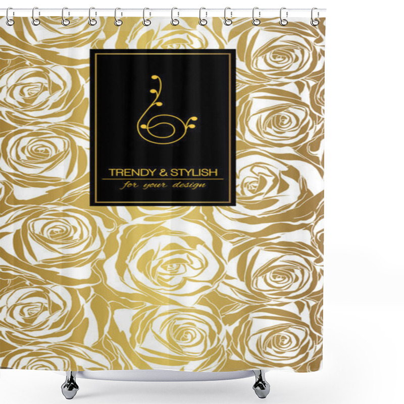 Personality  Elegant Floral Card With Roses And Place For Text. Flowers On Gold Background. Vector Illustration.  Shower Curtains