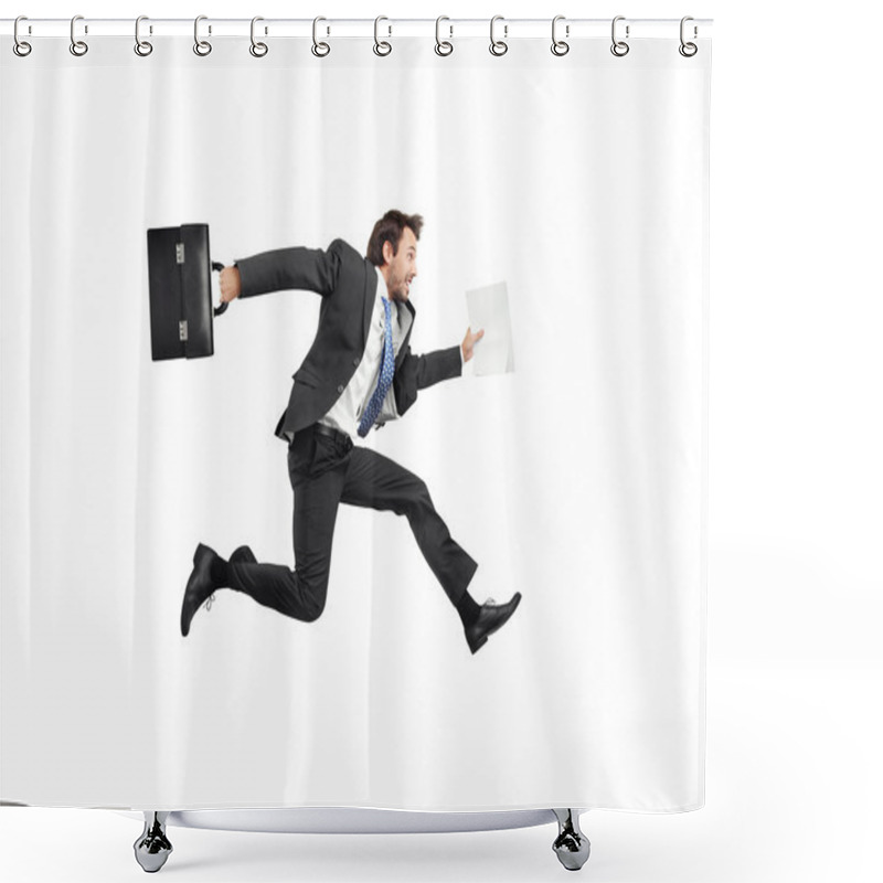 Personality  Businessman Running With A Briefcase Shower Curtains