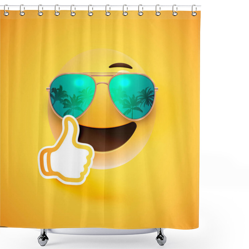 Personality  Realistic Emoticon With Sunglasses And Thumbs Up, Vector Illustr Shower Curtains