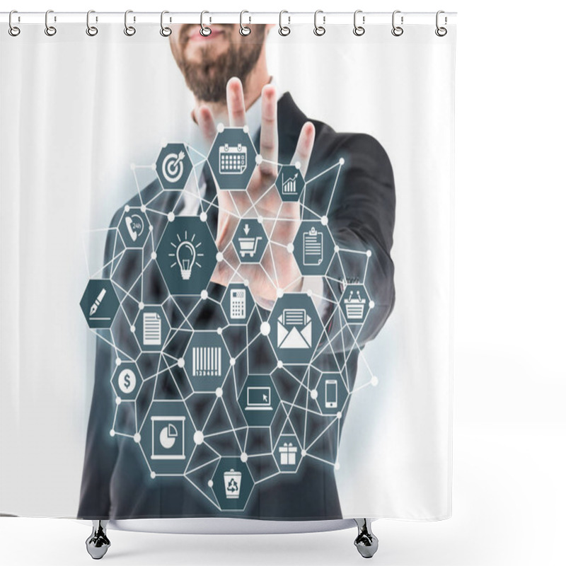 Personality  Businessman Showing Virtual Scheme Shower Curtains