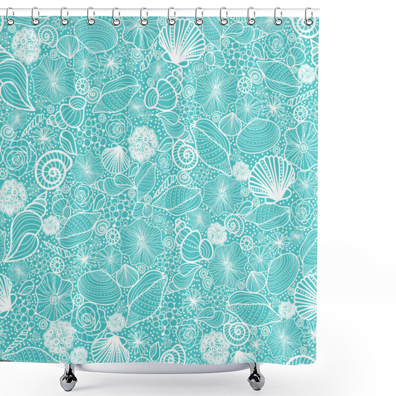 Personality  Blue Seashells Line Art Seamless Pattern Background Shower Curtains