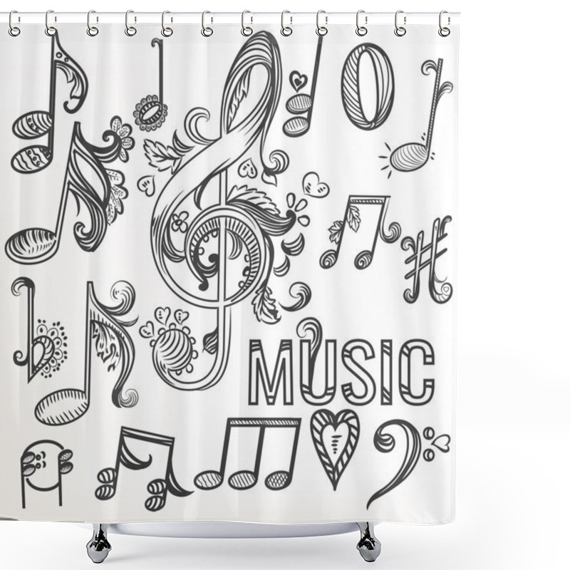 Personality  Sketchy Doodle Set Treble Clef And Other Music Symbols Shower Curtains