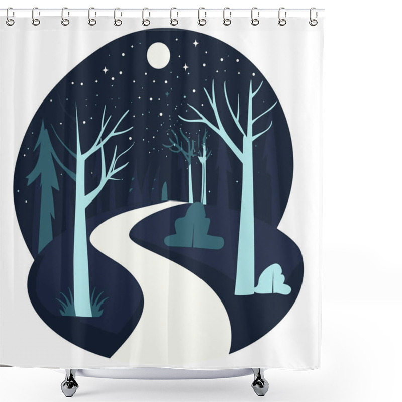 Personality   Minimalist Vector Of Moonlit Path Through A Forest Shower Curtains