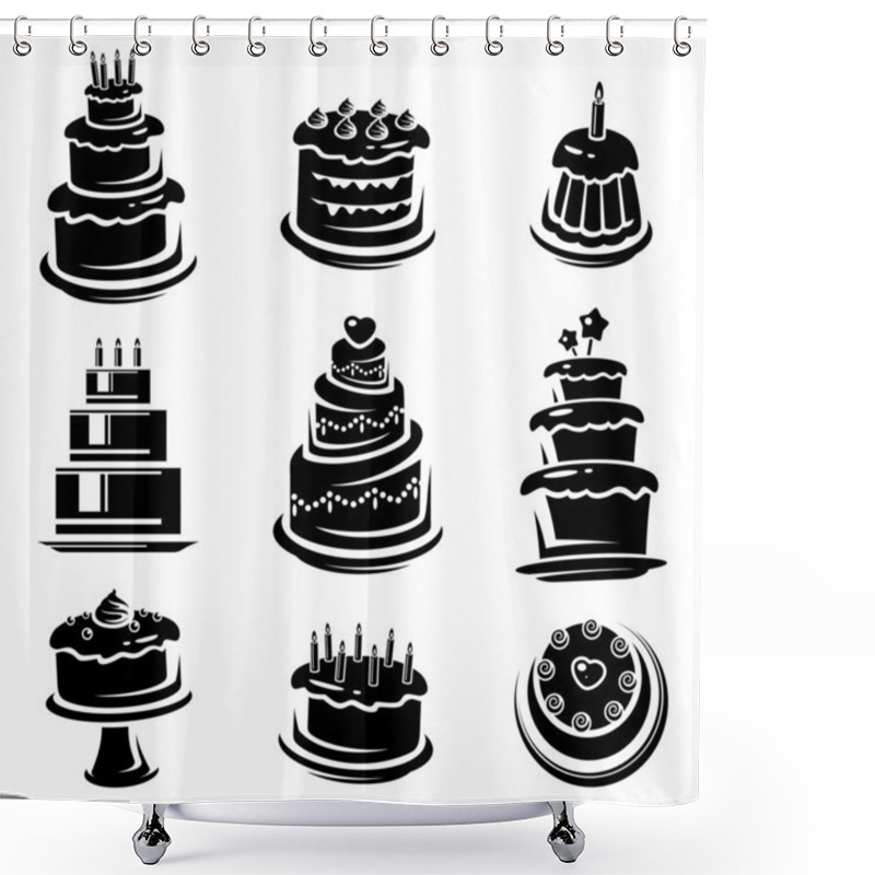 Personality  Cake Set. Vector Shower Curtains