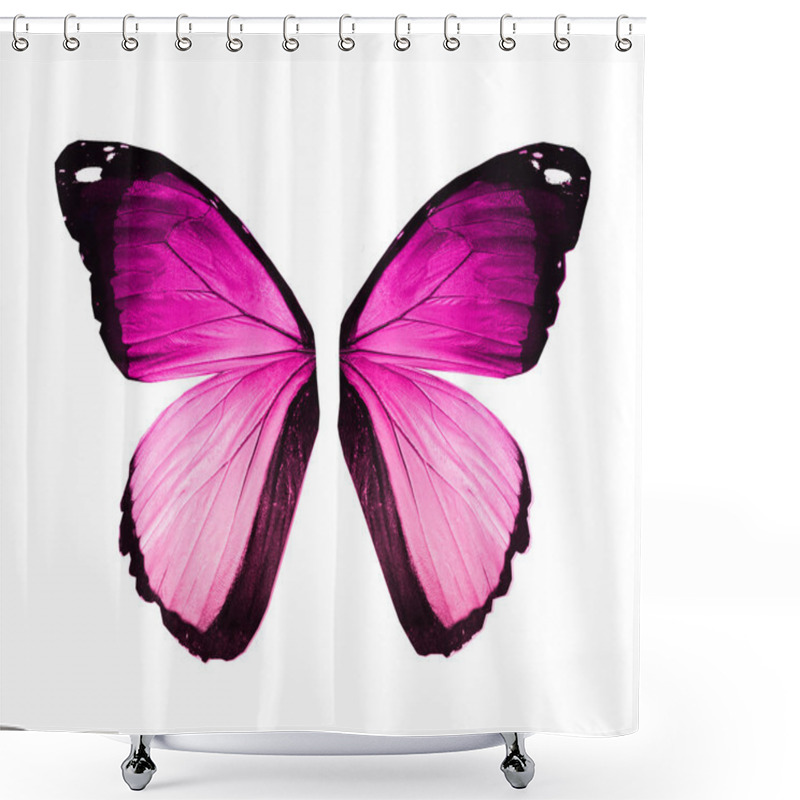 Personality  Morpho Violet Pink Butterfly Wings, Isolated On White Shower Curtains