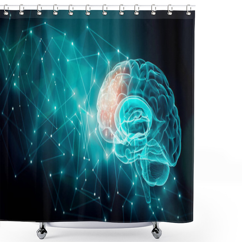 Personality  Human Brain Activity With Plexus Lines.. External Cerebral Connections In The Frontal Lobe. Communication, Psychology, Artificial Intelligence Or AI, Neuronal Informations Or Cognition Concepts Illust Shower Curtains