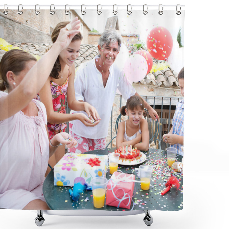 Personality  Family Celebrating A Girl Child Birthday Shower Curtains