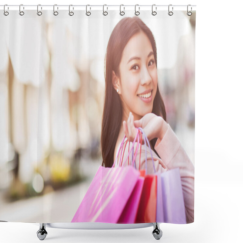 Personality  Asian Woman Shopping Shower Curtains