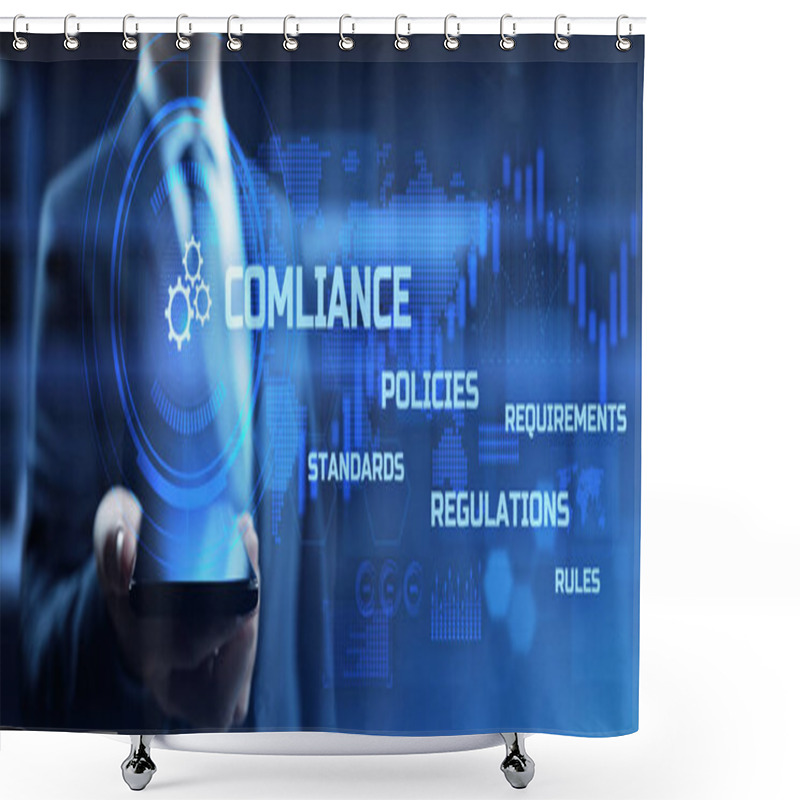 Personality  Compliance Law Rules Policy Regulation Business And Technology Concept. Shower Curtains